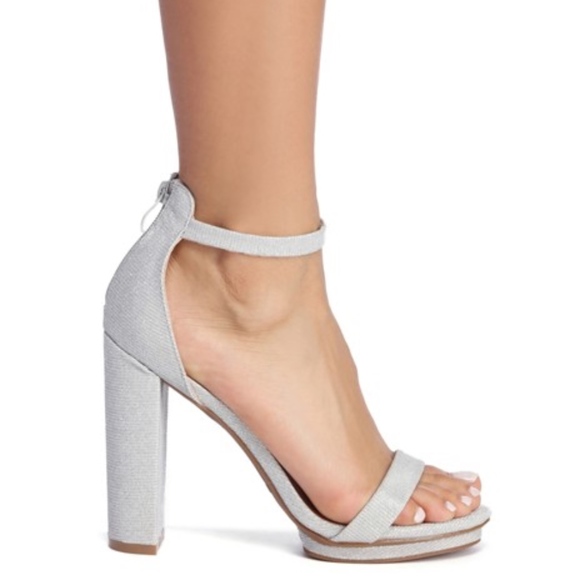 Silver Glitter Block Heels - Picture 2 of 4